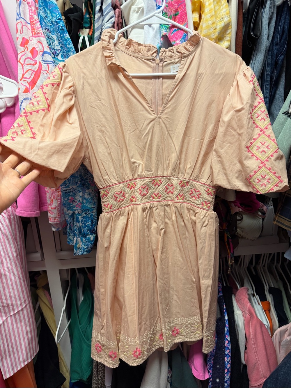 Karlie Blush Peach V-Neck Ruffle Dress